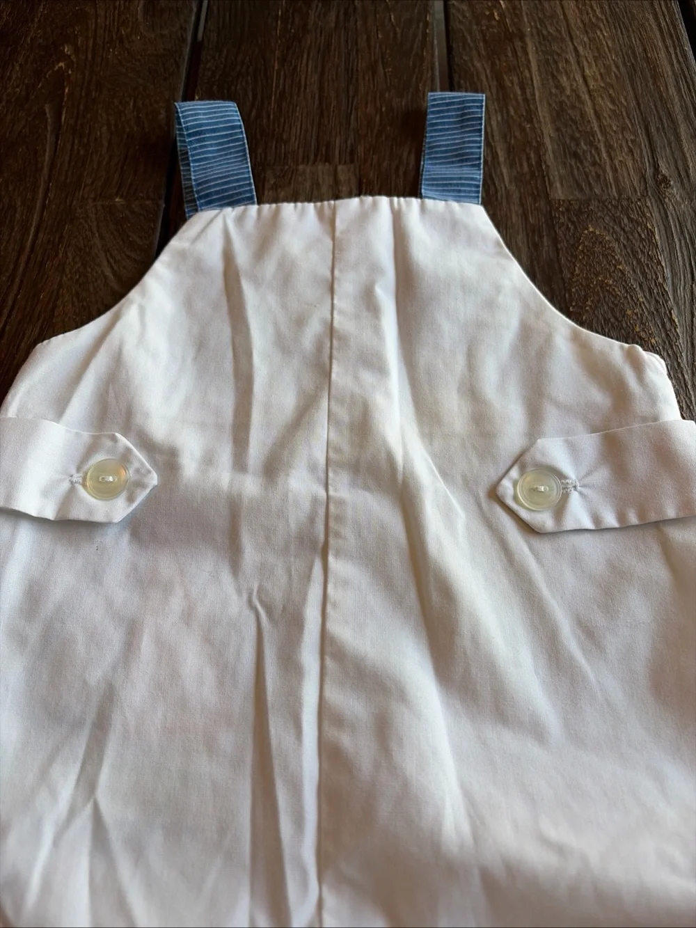 Sail Boat Boys Romper Shortall Overall Vintage 90s Blue Pinstripe Nautical 18 Mo